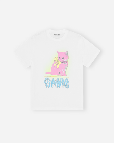 Basic Cotton Jersey Neon Kitty T-shirt - Bright White