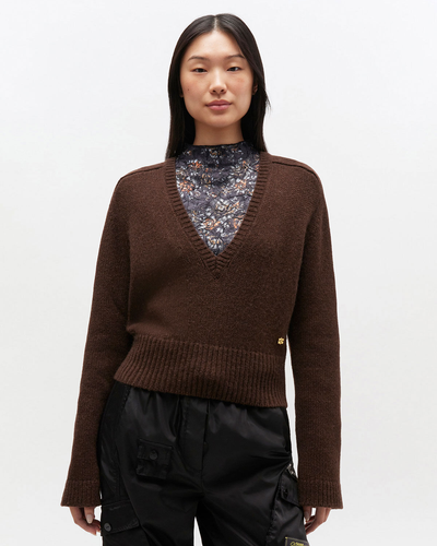 Wool Yak Mix Deep V-neck - Shaved Chocolate