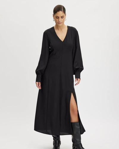 Frylagz Midi V-Neck Dress - Black