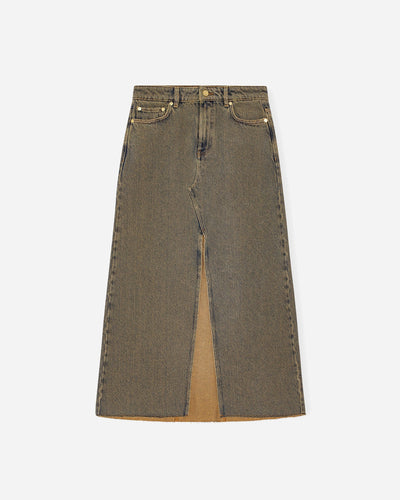 Overdyed Heavy Denim Maxi Skirt - Shitake