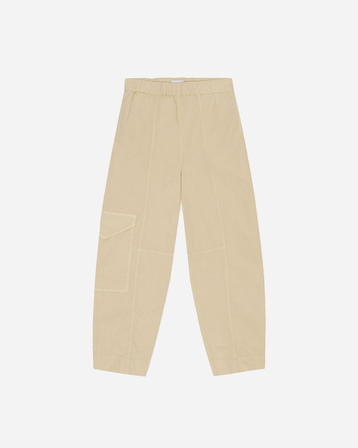 Washed Cotton Canvas Elasticated Curve Pants - Pale Khaki - Ganni - Munkstore.dk