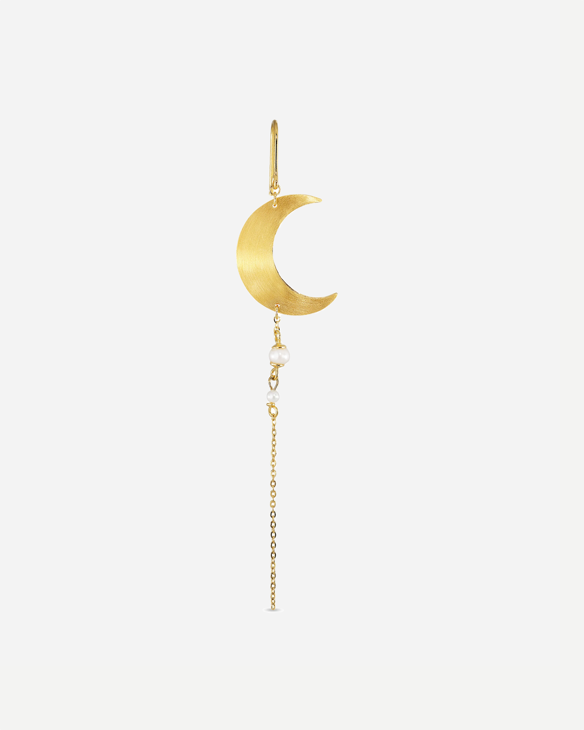 Half Moon Earring with pearl chain Left - Gold