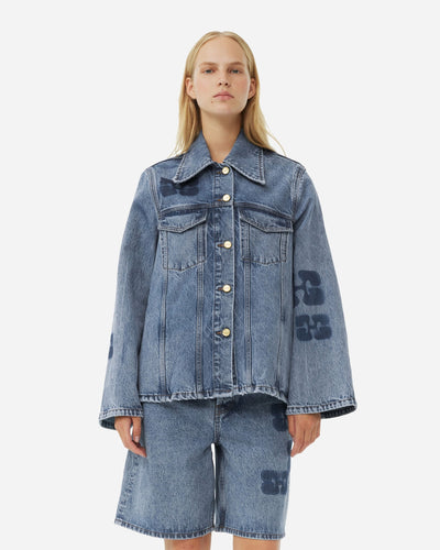 Patch Denim Jacket - Mid Blue Stone