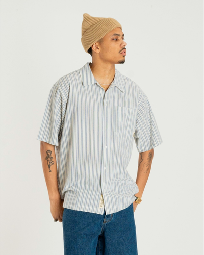 Banks Stripe Linen Shirt - Light Blue