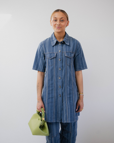 Light Stripe Denim Mini Dress - Mid Blue Stone