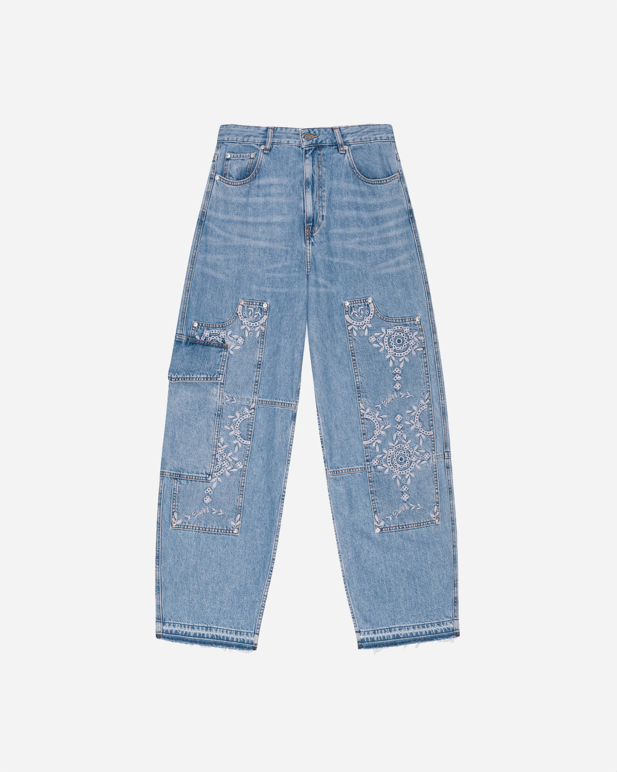 Broderie Anglaise Denim Carpenter Jeans - Light Blue Stone