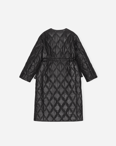 Shiny Quilt Long Coat - Black