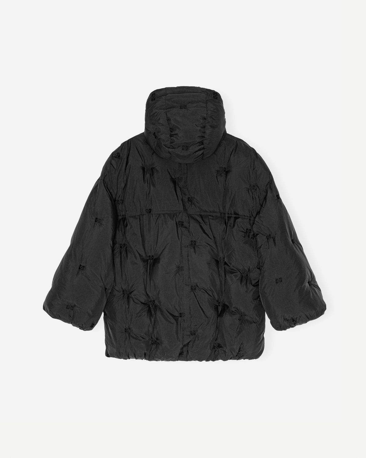 Nylon Tech Puffer Midi Jacket - Black