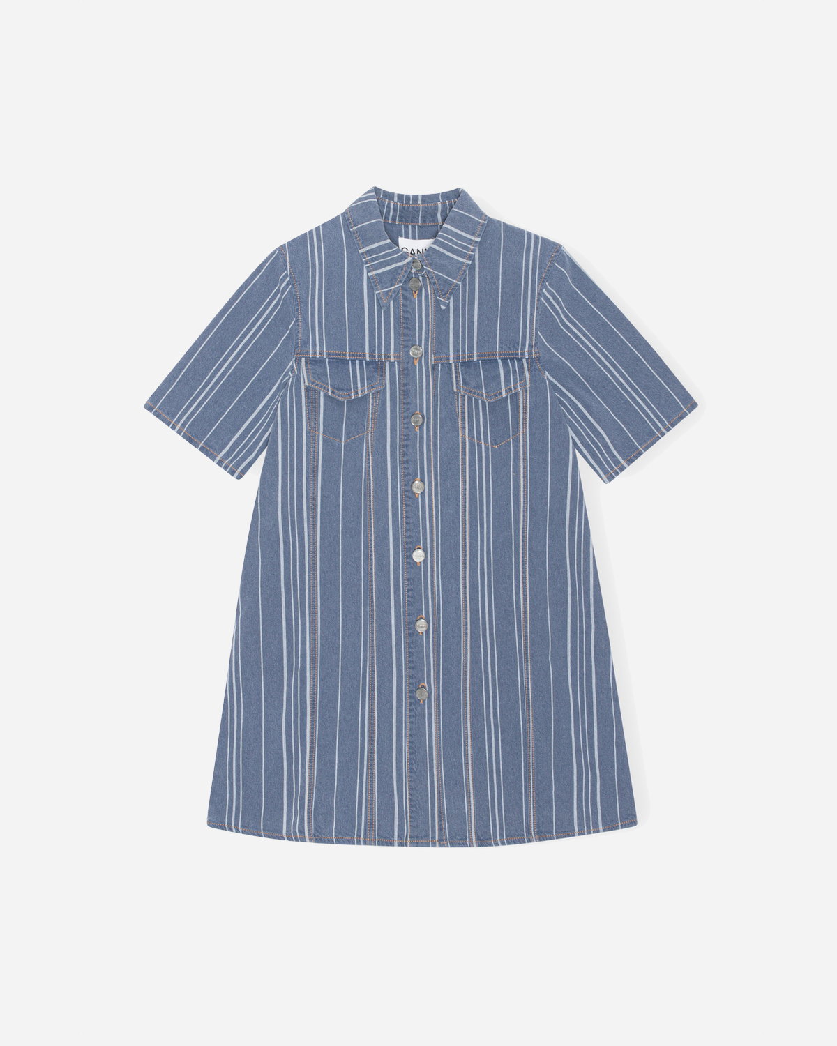Light Stripe Denim Mini Dress - Mid Blue Stone