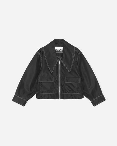 Nylon Wide Collar Bomber Jacket - Black - Munk Store