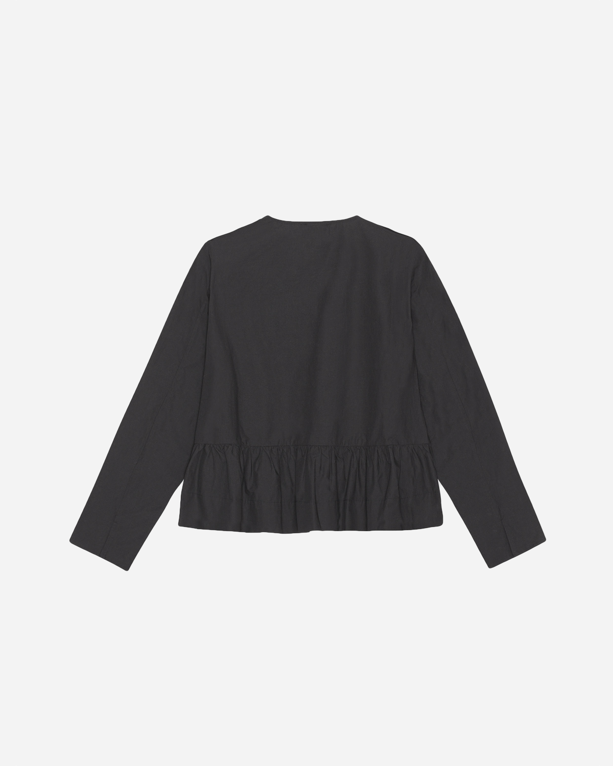 Cotton Poplin Tie String Peplum Blouse - Black