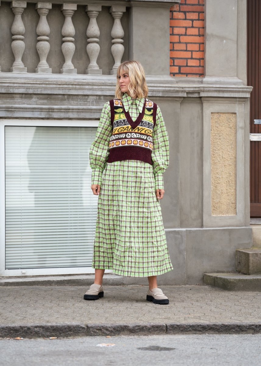 Seersucker Check Maxi Dress - Oyster Grey - Munk Store